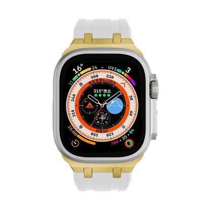 AP Silicone Watch Band For Apple Watch 3 42mm(Gold White) - Watch Bands by buy2fix | Online Shopping UK | buy2fix