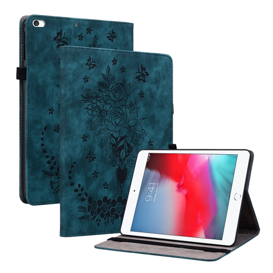 For iPad mini 5 / 4 / 3 / 2 / 1 Butterfly Rose Embossed Leather Smart Tablet Case(Dark Blue) - iPad mini (2019) / mini 5 Cases by buy2fix | Online Shopping UK | buy2fix