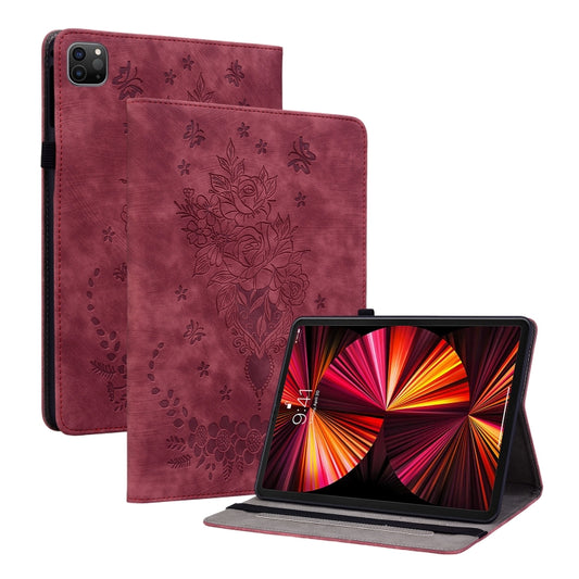 For iPad Pro 11 2021 / Air 4 2020 Butterfly Rose Embossed Leather Smart Tablet Case(Red) - iPad Pro 11 (2022/2021) Cases by buy2fix | Online Shopping UK | buy2fix