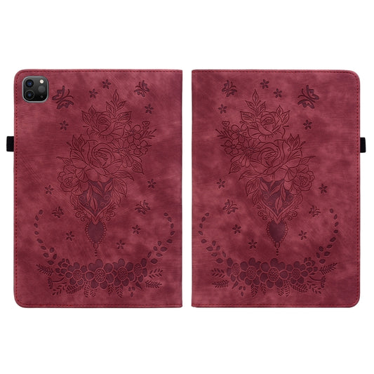For iPad Pro 11 2021 / Air 4 2020 Butterfly Rose Embossed Leather Smart Tablet Case(Red) by buy2fix