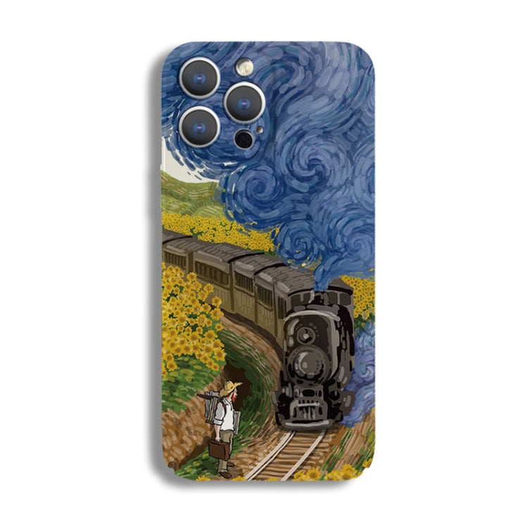 For iPhone 13 mini Precise Hole Oil Painting Pattern PC Phone Case(Train) by buy2fix