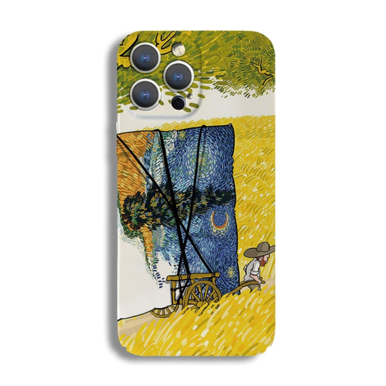 For iPhone 12 Precise Hole Oil Painting Pattern PC Phone Case(Handcart) by buy2fix