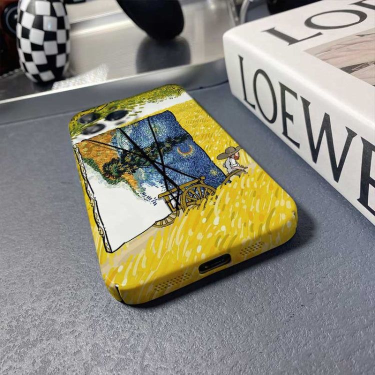 For iPhone 12 Precise Hole Oil Painting Pattern PC Phone Case(Evening Breeze) by buy2fix