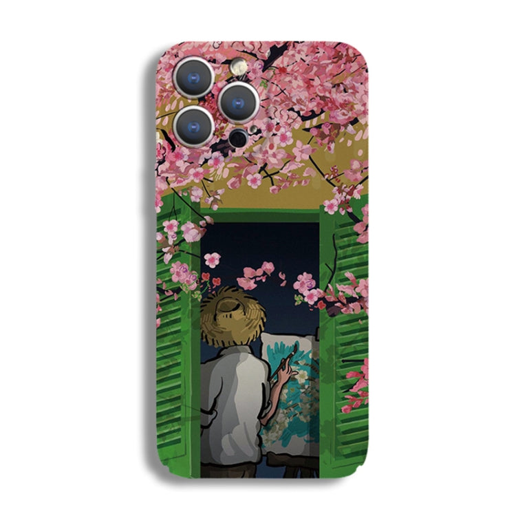For iPhone 12 Pro Max Precise Hole Oil Painting Pattern PC Phone Case(Peach Blossom) by buy2fix