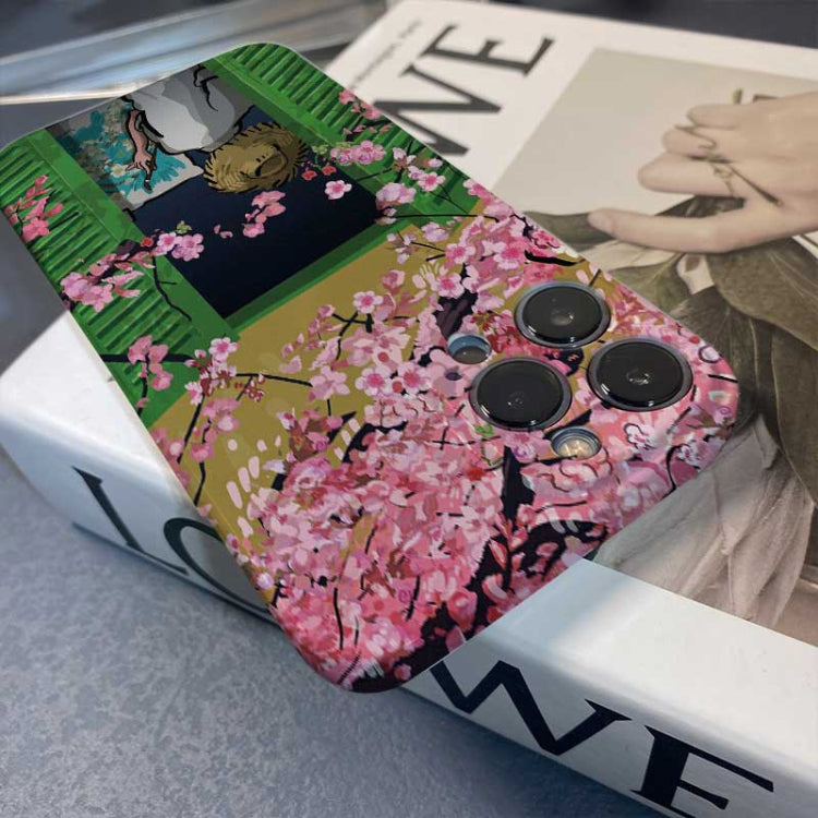 For iPhone 12 Pro Max Precise Hole Oil Painting Pattern PC Phone Case(Peach Blossom) by buy2fix