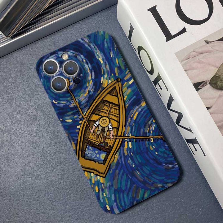 For iPhone 8 Plus / 7 Plus Precise Hole Oil Painting Pattern PC Phone Case(Boating) by buy2fix