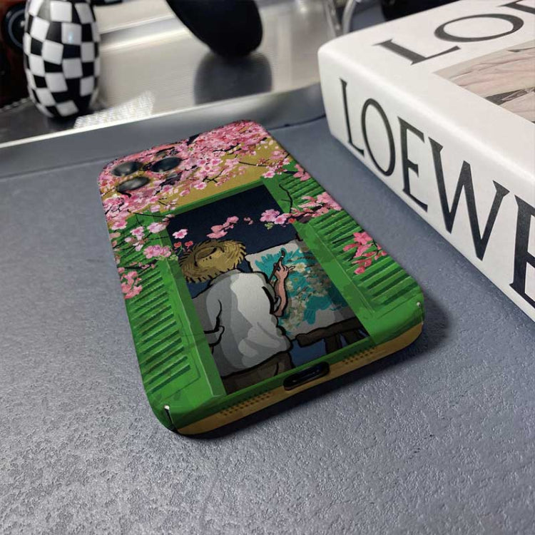 For iPhone 8 Plus / 7 Plus Precise Hole Oil Painting Pattern PC Phone Case(Peach Blossom) by buy2fix