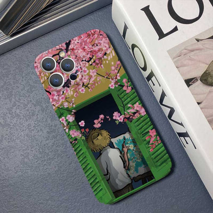 For iPhone X / XS Precise Hole Oil Painting Pattern PC Phone Case(Peach Blossom) - More iPhone Cases by buy2fix | Online Shopping UK | buy2fix
