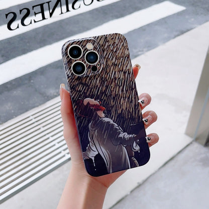 For iPhone 13 mini Precise Hole Oil Painting Pattern PC Phone Case(Rain) by buy2fix