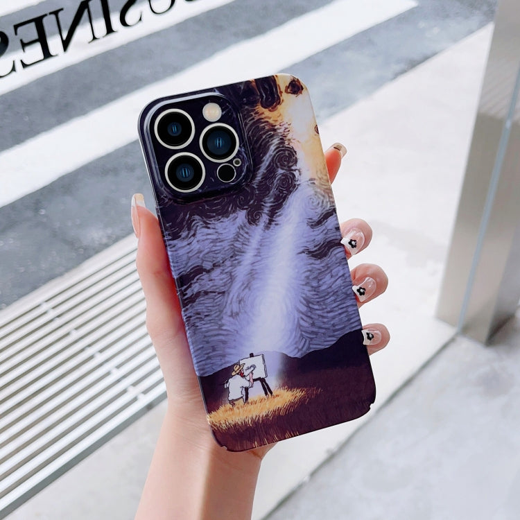 For iPhone 12 Pro Max Precise Hole Oil Painting Pattern PC Phone Case(Shine) by buy2fix