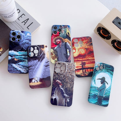 For iPhone 12 Pro Precise Hole Oil Painting Pattern PC Phone Case(Sunset) by buy2fix