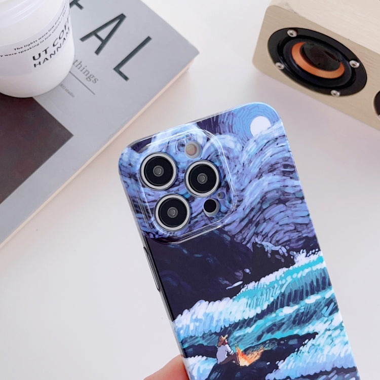 For iPhone 12 Pro Precise Hole Oil Painting Pattern PC Phone Case(Sunset) by buy2fix