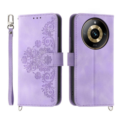 For Realme 11 Pro 5G / 11 Pro+ 5G Skin-feel Flowers Embossed Wallet Leather Phone Case(Purple) - Realme Cases by buy2fix | Online Shopping UK | buy2fix
