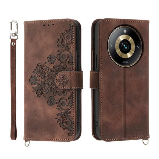 For Realme 11 Pro 5G / 11 Pro+ 5G Skin Feel Flowers Embossed Wallet Leather Phone Case(Brown) - Realme Cases by buy2fix | Online Shopping UK | buy2fix