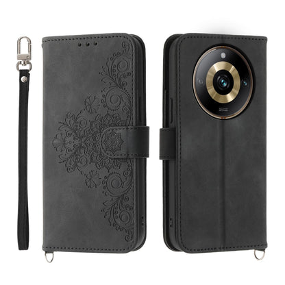 For Realme 11 Pro 5G / 11 Pro+ 5G Skin-feel Flowers Embossed Wallet Leather Phone Case(Black) - Realme Cases by buy2fix | Online Shopping UK | buy2fix