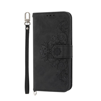 For Realme 11 Pro 5G / 11 Pro+ 5G Skin-feel Flowers Embossed Wallet Leather Phone Case(Black) - Realme Cases by buy2fix | Online Shopping UK | buy2fix