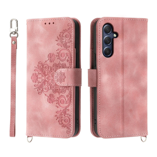 For Samsung Galaxy M54 5G Skin-feel Flowers Embossed Wallet Leather Phone Case(Pink) by buy2fix