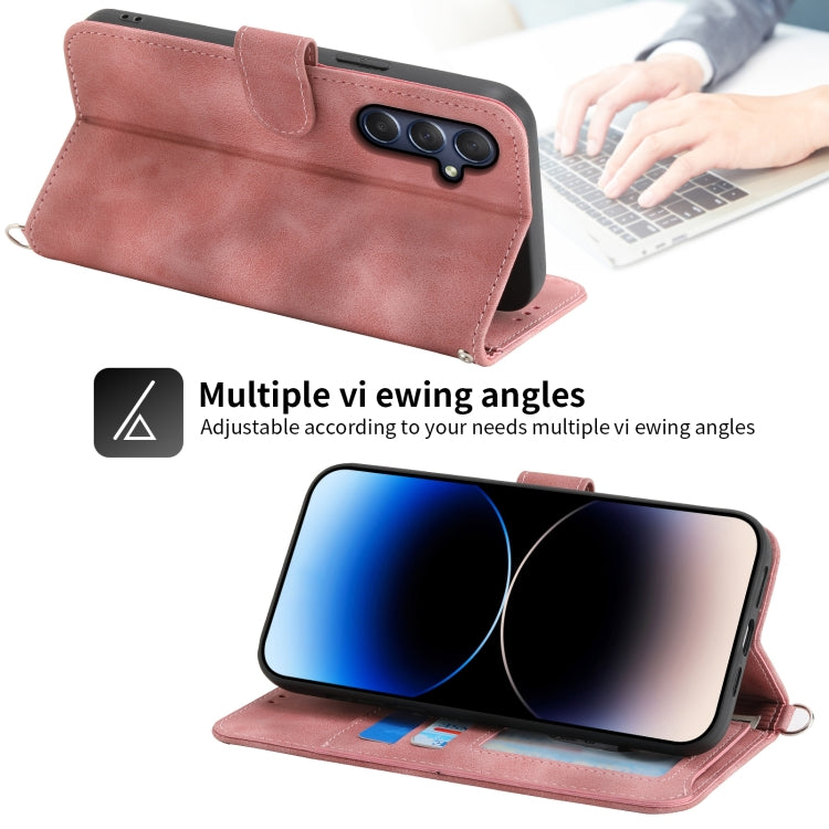 For Samsung Galaxy M54 5G Skin-feel Flowers Embossed Wallet Leather Phone Case(Pink) by buy2fix