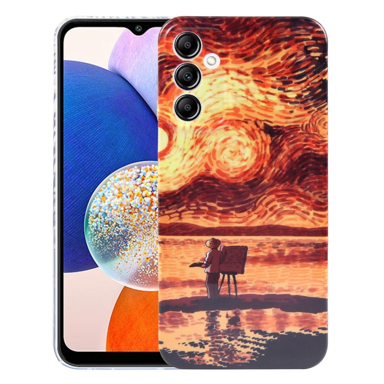 For Samsung Galaxy A14 5G Precise Hole Oil Painting Pattern PC Phone Case(Sunset) by buy2fix