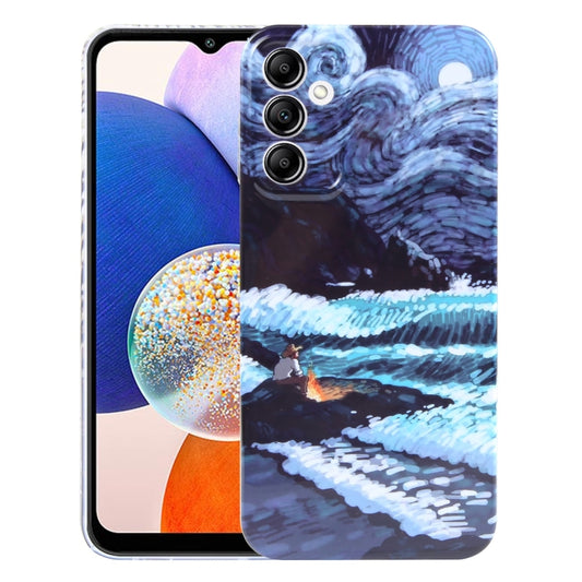 For Samsung Galaxy A14 5G Precise Hole Oil Painting Pattern PC Phone Case(Sea Wave) by buy2fix
