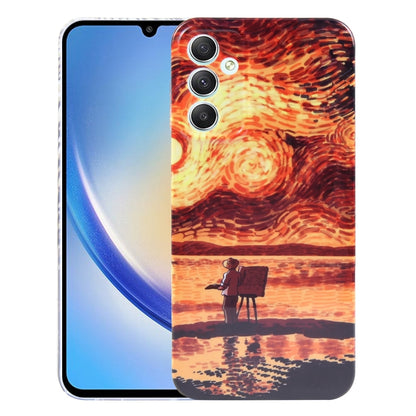 For Samsung Galaxy A34 5G Precise Hole Oil Painting Pattern PC Phone Case(Sunset) by buy2fix