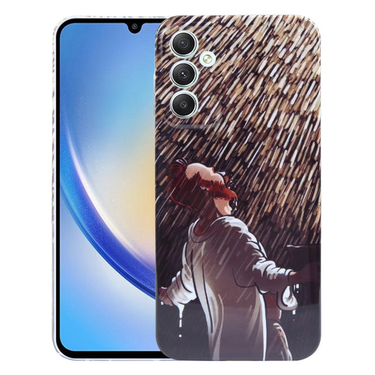 For Samsung Galaxy A34 5G Precise Hole Oil Painting Pattern PC Phone Case(Rain)