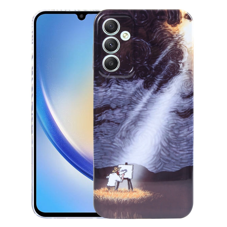 For Samsung Galaxy A34 5G Precise Hole Oil Painting Pattern PC Phone Case(Shine) by buy2fix
