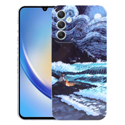 For Samsung Galaxy A34 5G Precise Hole Oil Painting Pattern PC Phone Case(Sea Wave) by buy2fix