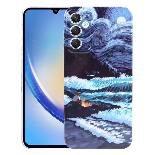 For Samsung Galaxy A34 5G Precise Hole Oil Painting Pattern PC Phone Case(Sea Wave) by buy2fix