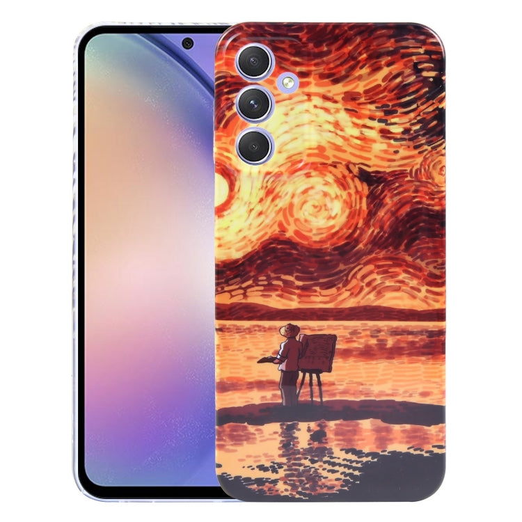 For Samsung Galaxy A54 5G Precise Hole Oil Painting Pattern PC Phone Case(Sunset) by buy2fix