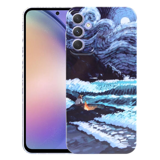 For Samsung Galaxy A54 5G Precise Hole Oil Painting Pattern PC Phone Case(Sea Wave) by buy2fix