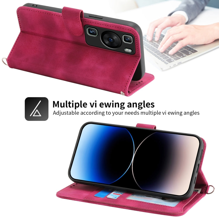 For Huawei P60 / P60 Pro Skin Feel Flowers Embossed Wallet Leather Phone Case(Wine Red) - Huawei Cases by buy2fix | Online Shopping UK | buy2fix