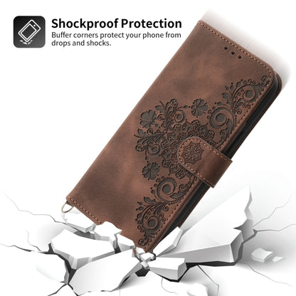 For Honor 90 5G Skin Feel Flowers Embossed Wallet Leather Phone Case(Brown) - Honor Cases by buy2fix | Online Shopping UK | buy2fix