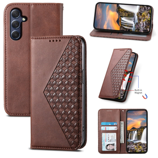 For Samsung Galaxy M54 5G Cubic Grid Calf Texture Magnetic Leather Phone Case(Brown) by buy2fix