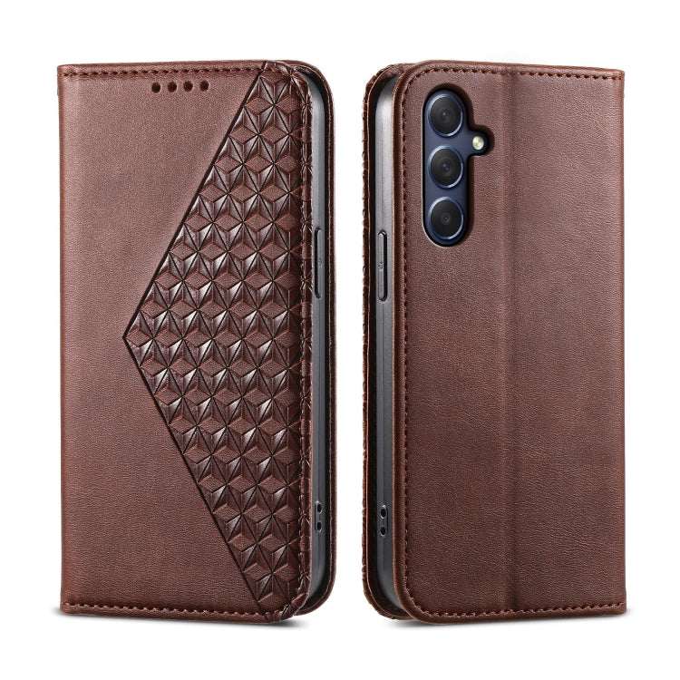 For Samsung Galaxy M54 5G Cubic Grid Calf Texture Magnetic Leather Phone Case(Brown) by buy2fix