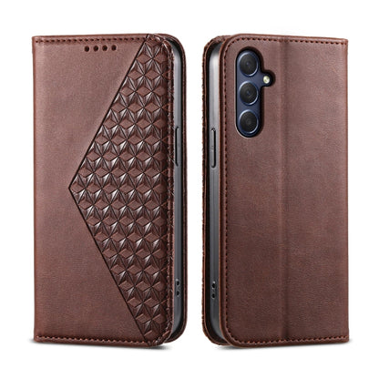 For Samsung Galaxy M54 5G Cubic Grid Calf Texture Magnetic Leather Phone Case(Brown) by buy2fix