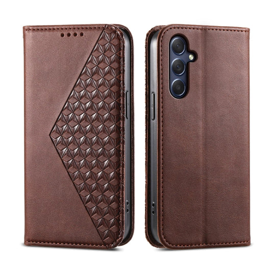 For Samsung Galaxy M54 5G Cubic Grid Calf Texture Magnetic Leather Phone Case(Brown) by buy2fix