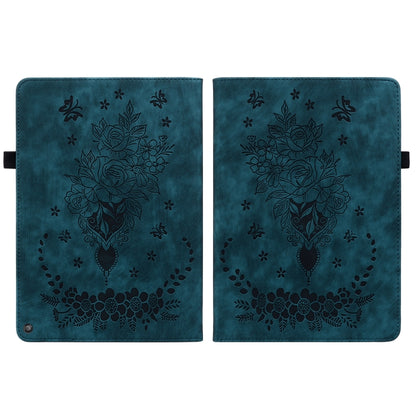 For Amazon Kindle Fire HD10 2021 Butterfly Rose Embossed Leather Smart Tablet Case(Dark Blue) - Amazon by buy2fix | Online Shopping UK | buy2fix