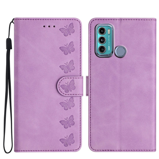 For Motorola Moto G60 Seven Butterflies Embossed Leather Phone Case(Purple)