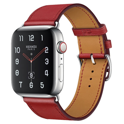 For Apple Watch Series 7 45mm / 6 & SE & 5 & 4 44mm / 3 & 2 & 1 42mm Leather  Watch Band(Red) - Watch Bands by buy2fix | Online Shopping UK | buy2fix