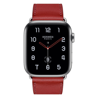 For Apple Watch Series 7 45mm / 6 & SE & 5 & 4 44mm / 3 & 2 & 1 42mm Leather  Watch Band(Red) - Watch Bands by buy2fix | Online Shopping UK | buy2fix