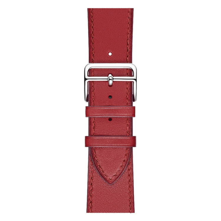 For Apple Watch Series 7 45mm / 6 & SE & 5 & 4 44mm / 3 & 2 & 1 42mm Leather  Watch Band(Red) - Watch Bands by buy2fix | Online Shopping UK | buy2fix