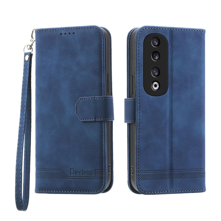 For Honor 90 Pro 5G Dierfeng Dream Line TPU Hybrid PU Leather Phone Case(Blue) by buy2fix