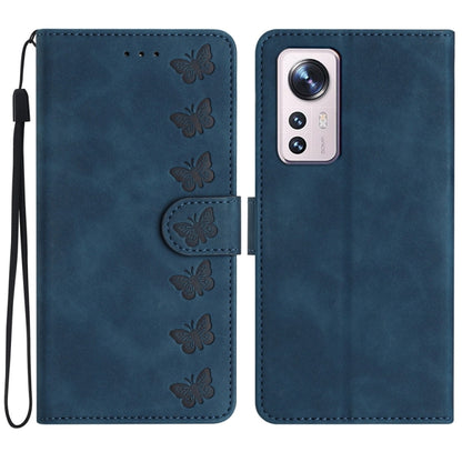 For Xiaomi 12 Pro Seven Butterflies Embossed Leather Phone Case(Blue) - Xiaomi Cases by buy2fix | Online Shopping UK | buy2fix
