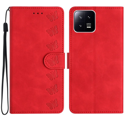 For Xiaomi 13 Seven Butterflies Embossed Leather Phone Case(Red) - Xiaomi Cases by buy2fix | Online Shopping UK | buy2fix