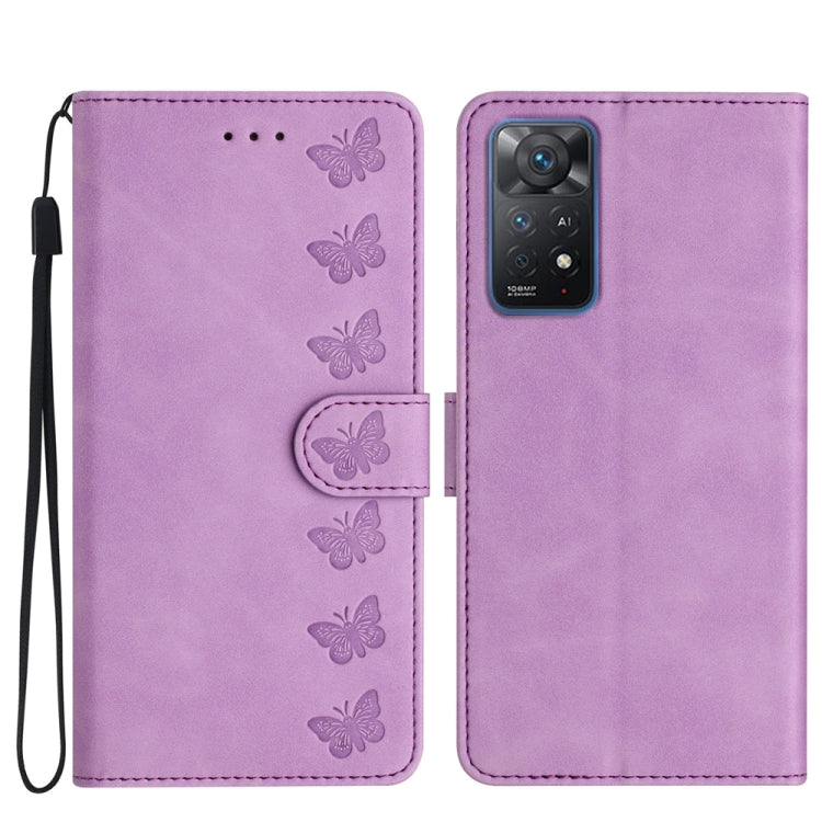 For Xiaomi Redmi Note 11 Pro 5G Global Seven Butterflies Embossed Leather Phone Case(Purple) by buy2fix