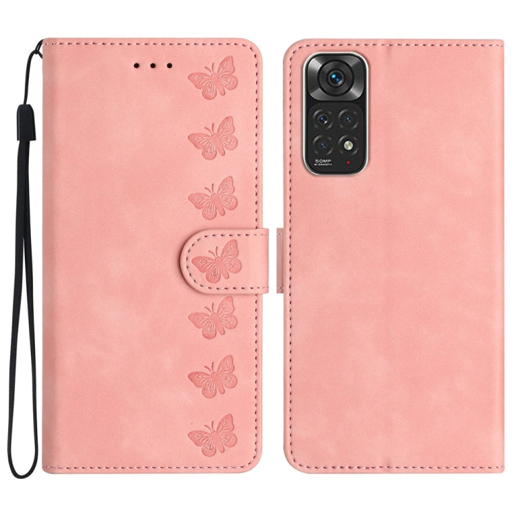 For Xiaomi Redmi Note 11 5G Seven Butterflies Embossed Leather Phone Case(Pink) by buy2fix
