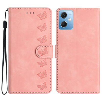 For Xiaomi Redmi Note 12 5G Global Seven Butterflies Embossed Leather Phone Case(Pink) by buy2fix