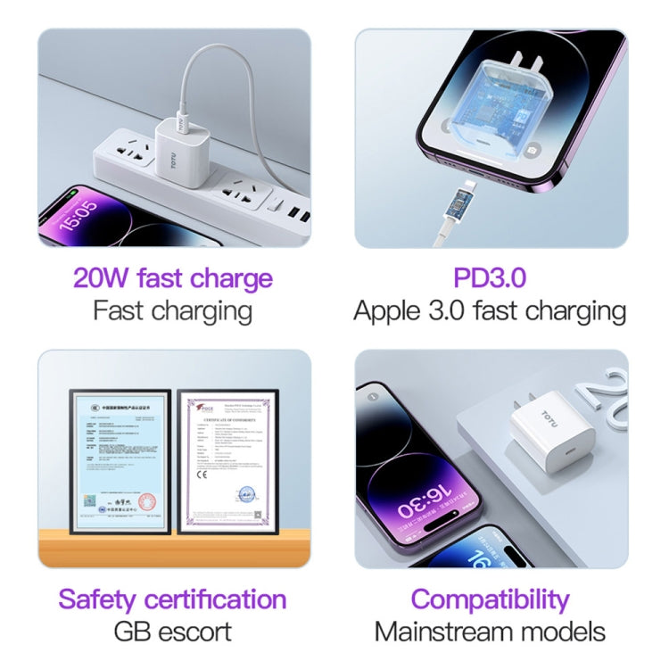 TOTU PD 20W Type-C Port Charger with Type-C to 8 Pin Data Cable Set, Specification:UK Plug(White) - USB Charger by TOTUDESIGN | Online Shopping UK | buy2fix