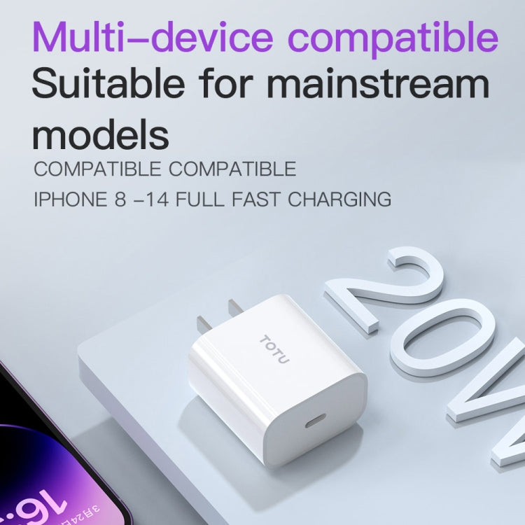 TOTU PD 20W Type-C Port Charger with Type-C to 8 Pin Data Cable Set, Specification:UK Plug(White) - USB Charger by TOTUDESIGN | Online Shopping UK | buy2fix